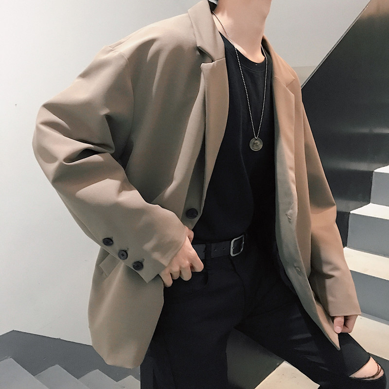 

EWQ / men' wear 2020 spring Korean fashion vintage suit jacket for male loose small suit simple casual single blazers 9Y1067, Black