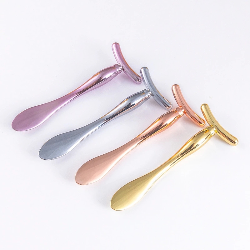 

Golden color T shape metal facial mask cream massage spatula tool Cosmetic Spatula Gold Face Cream Facial Mask Spoon