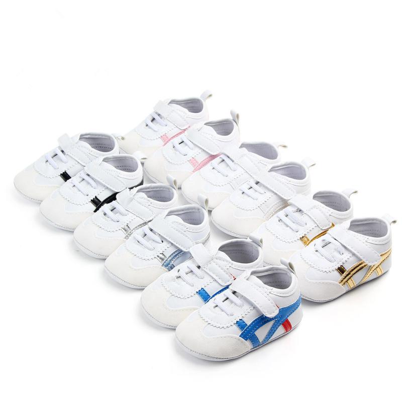 

Baby Shoes Boys Girls Newborn PU Leather Stitching Soft-sole Anti-slip Toddler Sneaker First Walkers 1 Pair, Black