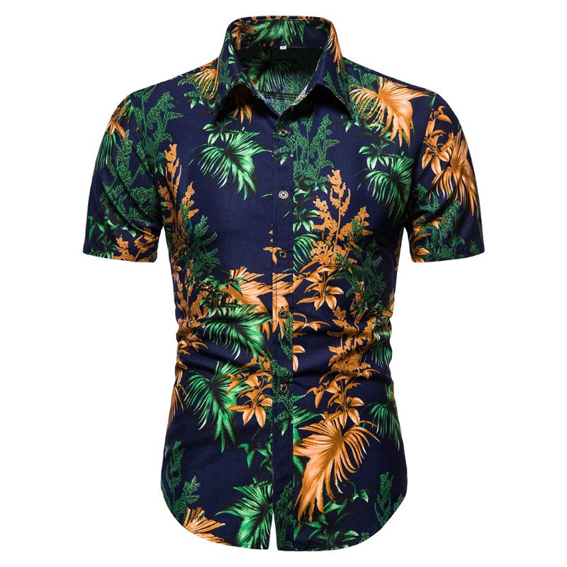 

Hawaiian Printed Men's shirts Summer Short-Sleeved shirts for men Stylish Comfortable men Top Streetwear chemise homme, White