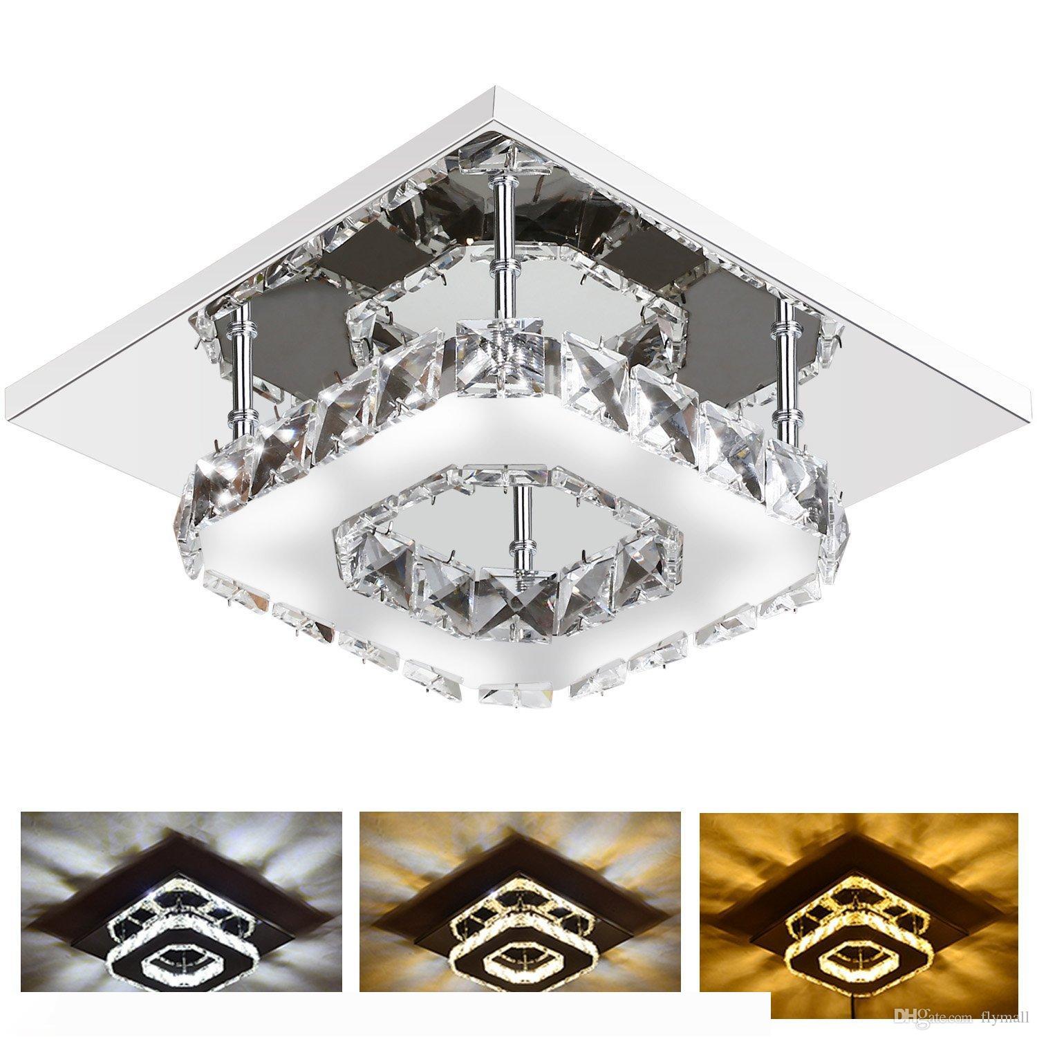 

12W Modern LED Crystal Light Square Surface Mounted Lamp Crystal Chandeliers Ceiling Light Fixture for Hallway Corridor Asile Light 85-265V