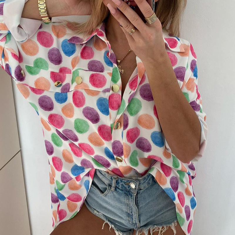 

Lybofly Women Blouses 2020 Fashion Long Sleeve Turn Down Collar Office Shirt Blouse Shirt Casual Tops Plus Size Blusas Femininas, Dot