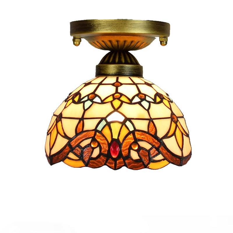 

European retro ceiling lighting hanging Tiffany stained glass aisle corridor balcony small ceiling light yellow baroque lamp TF014