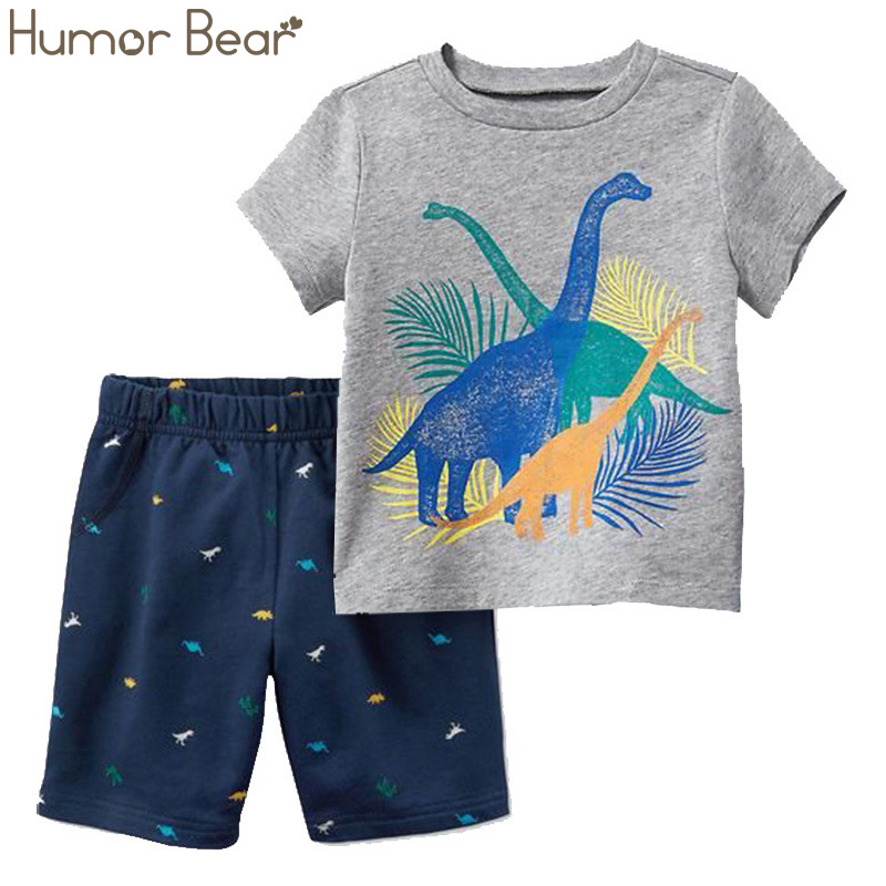

Humor Bear Summer 2020 Baby Boys Clothes Suit European and American style Cartoon Cotton T-shirt Tops+ Shorts Kids Clothing Set, Gray