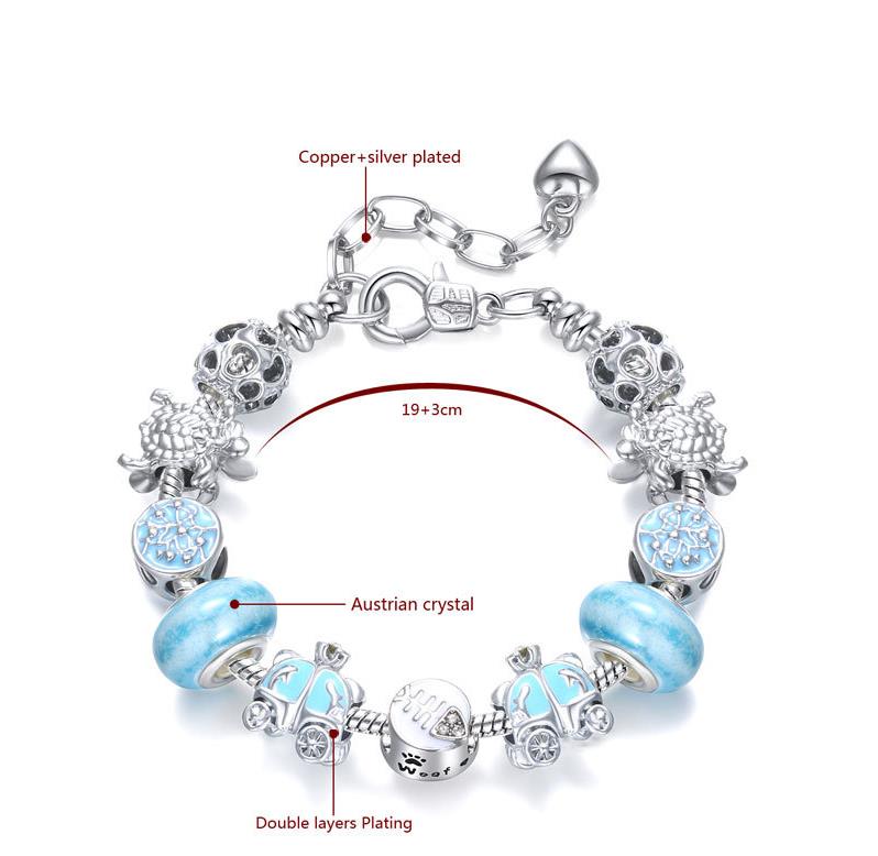 

18 +3CM Charm Bracelet 925 Silver Bracelets For Women Royal Crown Beads butterfly and owl and flower charms Diy Jewelry christmas gift, Golden;silver