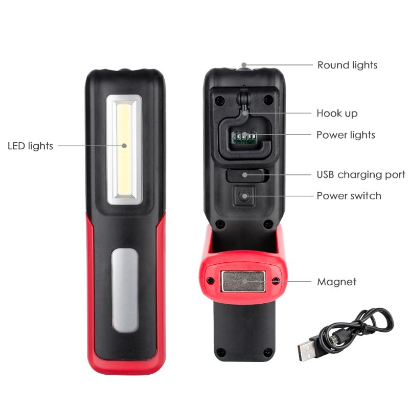 

USB Rechargeable LED Magnetic Work Light Stand Torch COB Lanterna Built-in Battery Power Display Repair Work Lamp