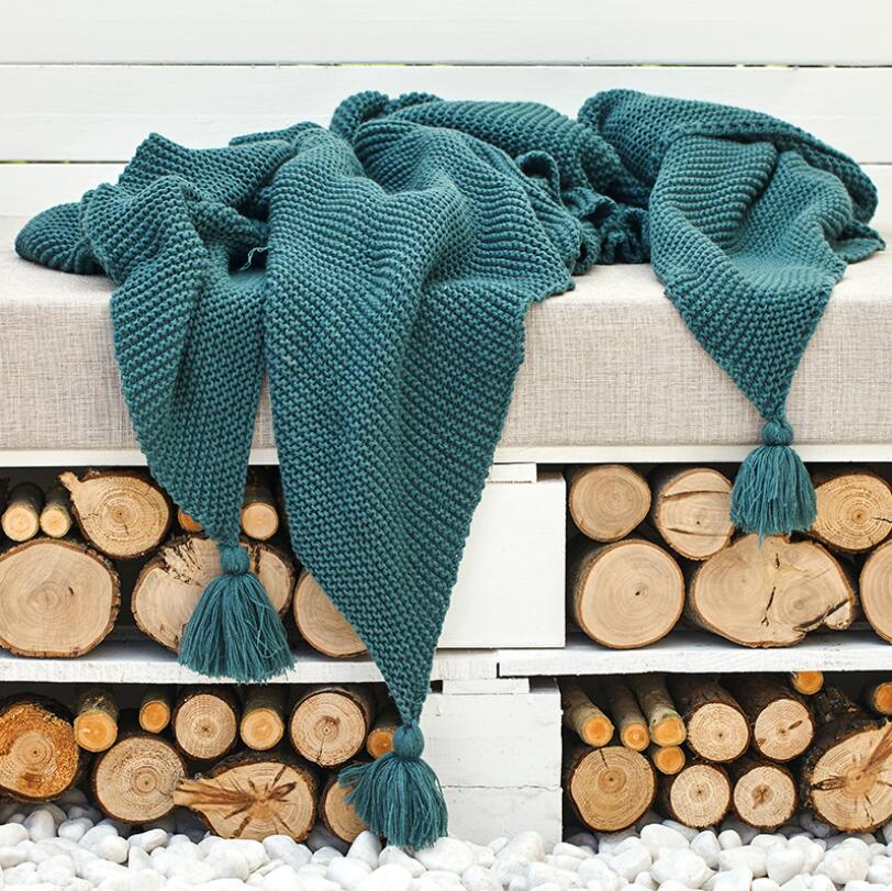 Fringe hairball Acrylic knitted tassel blankets knitte thread blanket homestay bed napkin cover home soft clothing-image-563623372