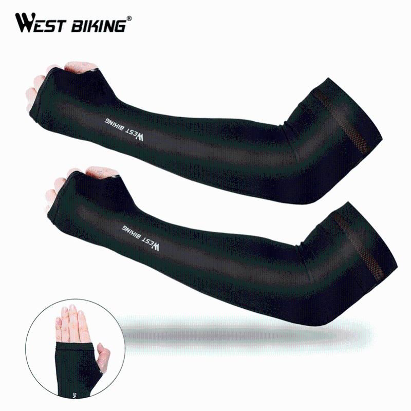 

WEST BIKING Ice Fabric Running Arm Sleeves UV Protection Breathable Sport Cycling Fitness Running Men Women Arm Warmers Sleeves, Black