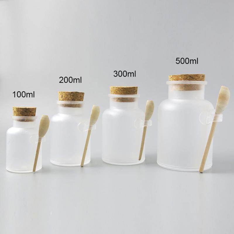 

12 x 100g 200g 300g 500g Round Plastic Frosted Bottle Empty Bath Salt Mask Cosmetic Packaging With Mask Spoon Cork