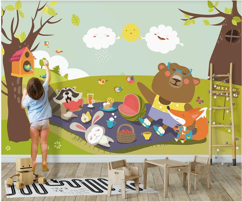 

3d photo wallpaper custom mural on the wall Hand painted grass animals picnic children's room home decor photo wallpaper in the living room, Non-woven wallpaper