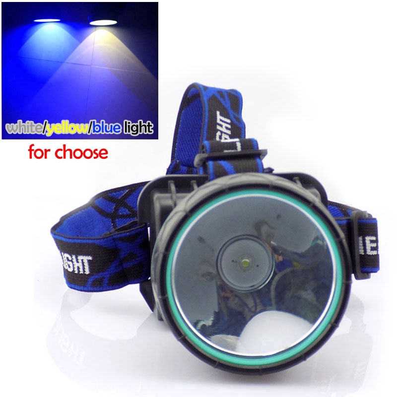 

New Blue/Yellow/White Light Headlamp Camping Headlight 3000K 8000K Mining Head Light Head Lamp with 18650 Battery
