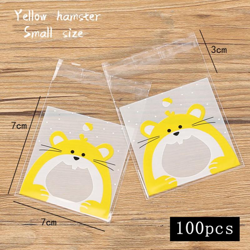 

50pcs/lot Cartoon Self Adhesive Plastic Bag Yellow Hamster Transparent Candy Cookie Homemade Soap Baked Biscuit Party Gift Bags
