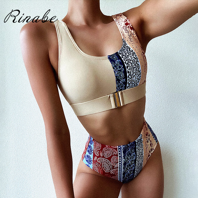 

Rinabe Retro Print Bikini Push Up Swimsuit Women High Waist Bikini Set Bathing Suit Women Biquini Beachwear Halter, 01