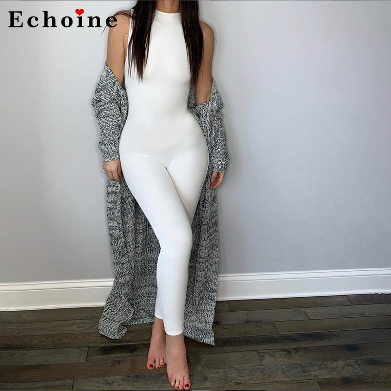 

Women Sleeveless High Waist Sports Jumpsuits Long Pencil Pants Rompers Sexy Bodycon Catsuit Onesies Combinaison Femme Overalls, Black