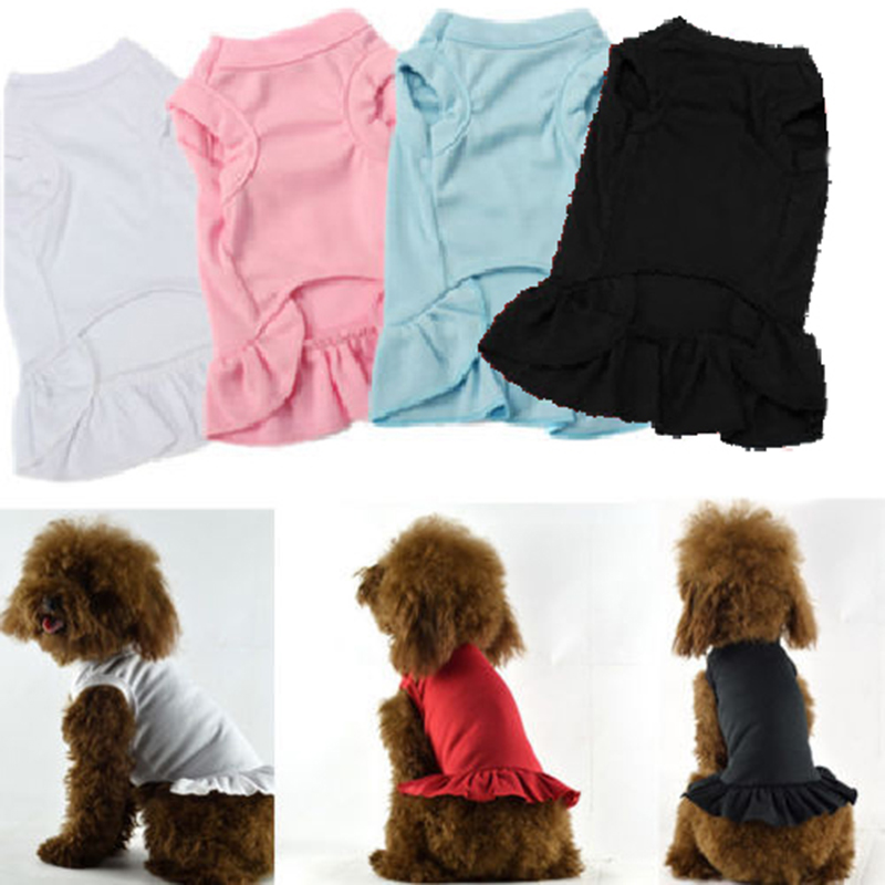 

Ruffle Dress Dog Clothes Soft Vest Skirt Dog Skirt Spring and Summer Solid Color Dress, White