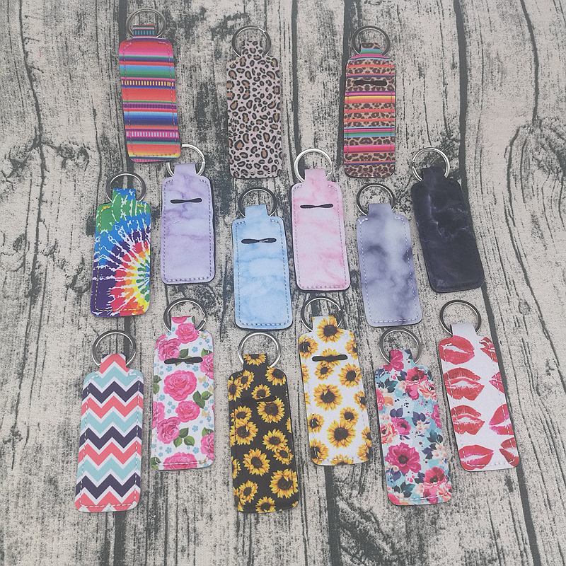 

Chapstick Holder Neoprene Wristlet Keychain Marble Printed Chapstick Cover Lipstick Holder Bag Wristband Key Ring Gift 50pcs DW5228, Red;brown