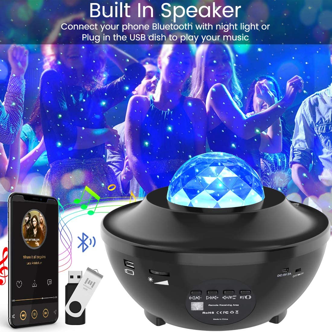 

New Star Projector Night Light Projector Ocean Wave Projector with Bluetooth Music Speaker for Baby Kids Bedroom/Game Rooms/Home