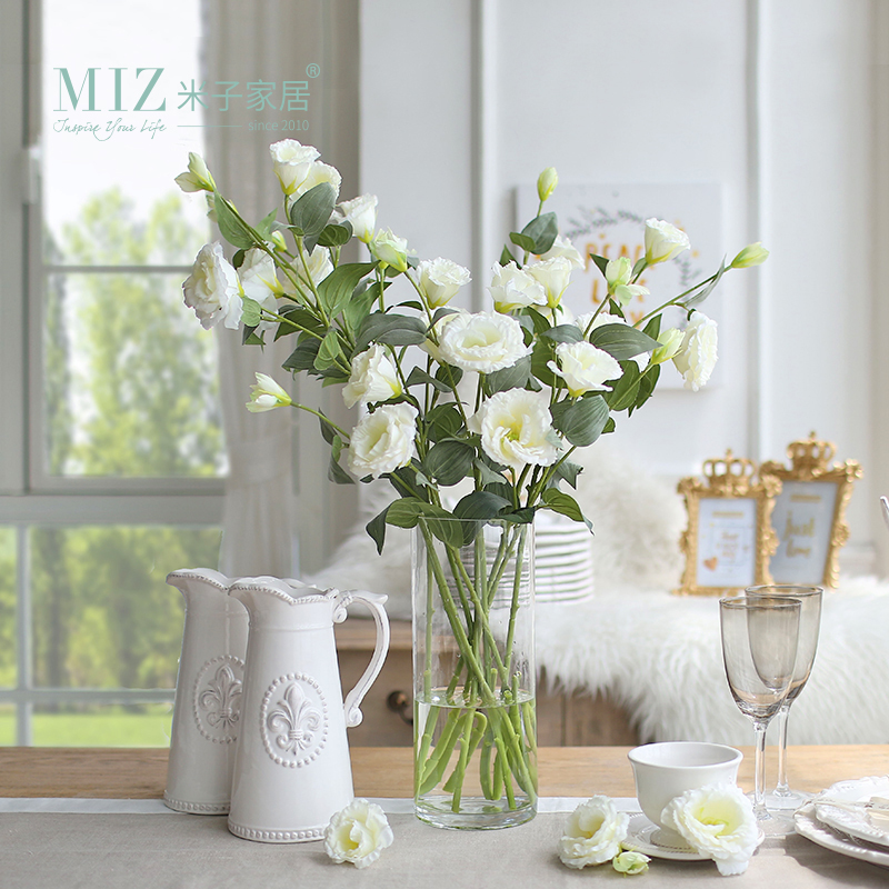 

Miz 5 Pieces 1 Bud Eustoma Flower Wedding Bud Flower for Bride Home Decor Artificial Silk No Vase, White