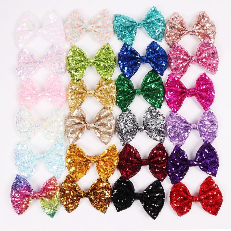 

4.5'' Girls Sequin Hair Bows Toddler Kids Baby Girl Sparkle Glitter Hair Clips Birthday Party Rainbow Colored Bling Clips, Blue