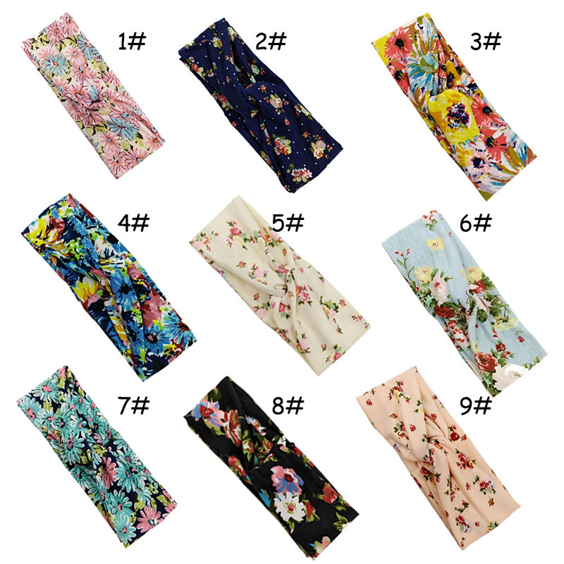

New Fashion Women Girl Elastic Yoga Headbands Flower Printed Knot Cross Outdoor Sport Hairband For Fitness