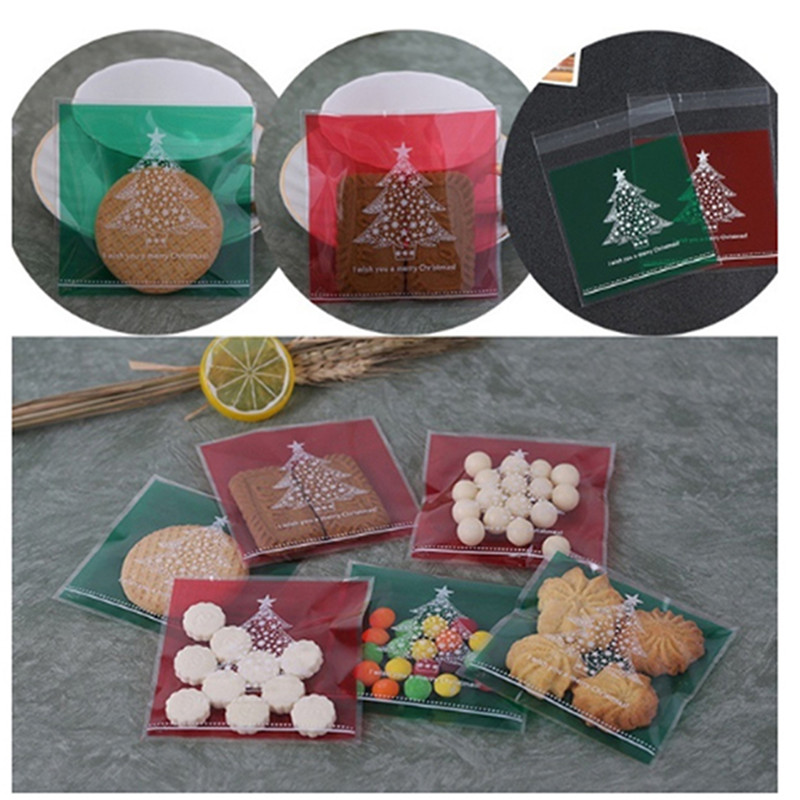 

100PCS/Set Christmas Tree Cake West Point Biscuit Candy Packing Bag Self-adhesive Bags Independent Small Gift Bags
