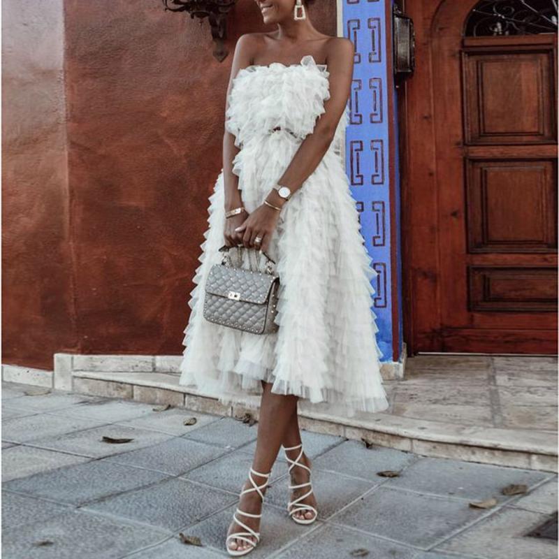 

New Fashion 2 Pieces Women Dress Summer 2020 Ruffles Tiered Tulle Dress Vestidos Tanks With Tutu Skirt, Green