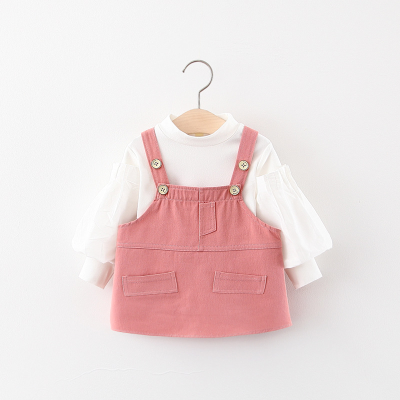 

2020 New Toddler Girls Dress Fashion Kids Suspender Outfits Cute Baby Girls Clothes Long Sleeve Costumes Casual Suit, Ah1535 pink