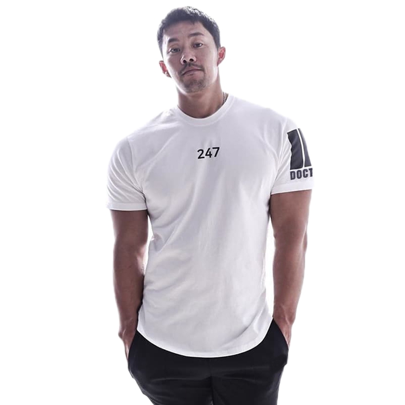 

Sports Round Neck Men's Fitness Leisure Running Training Short Sleeve White