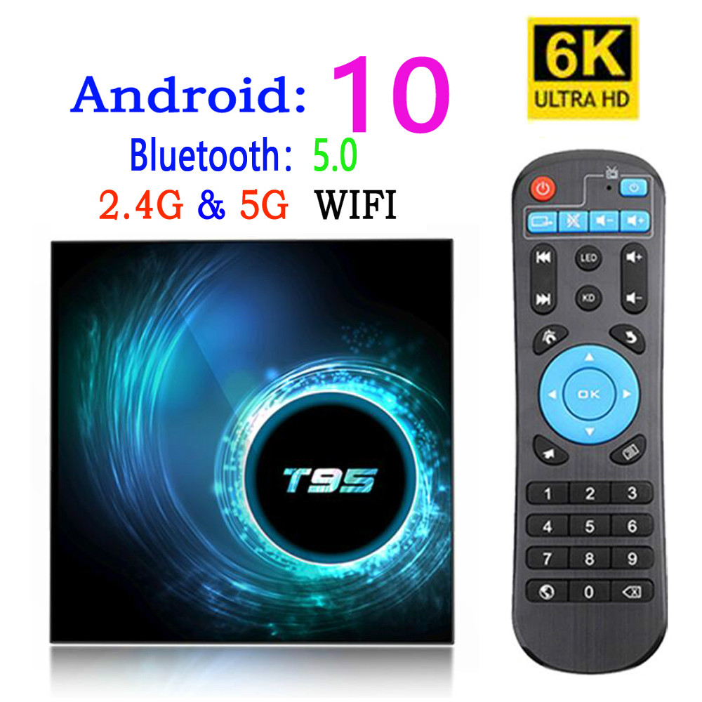 

T95 smart tv box android 10 4k 6k 4g 32gb 64gb 2.4g & 5g Wifi Bluetooth 5.0 Quad core set-top-box 2G 16G media Player