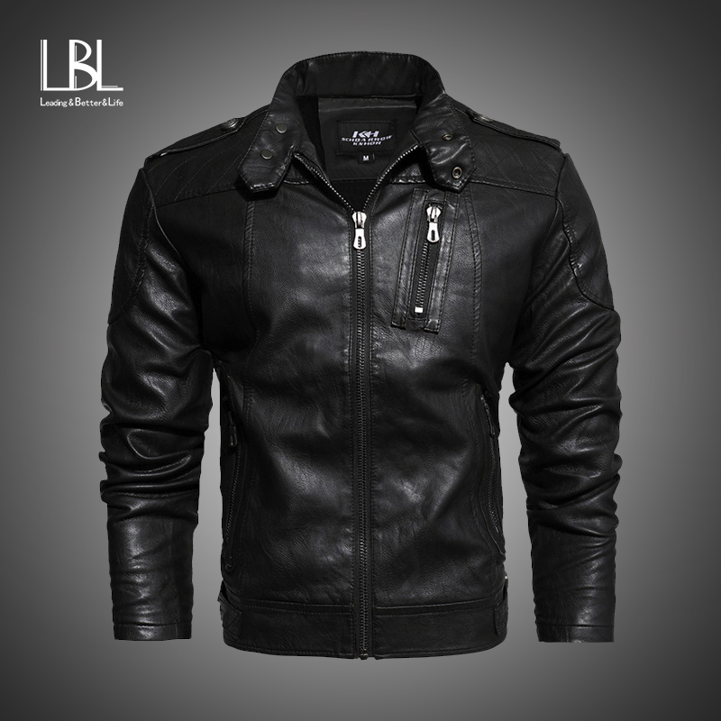 

2020 Fashion Brand Clothes Men' Leather Jacket Casual Solid Leather Jackets Stand Collar Windbreaker Zipper Jacket Men, Black 152