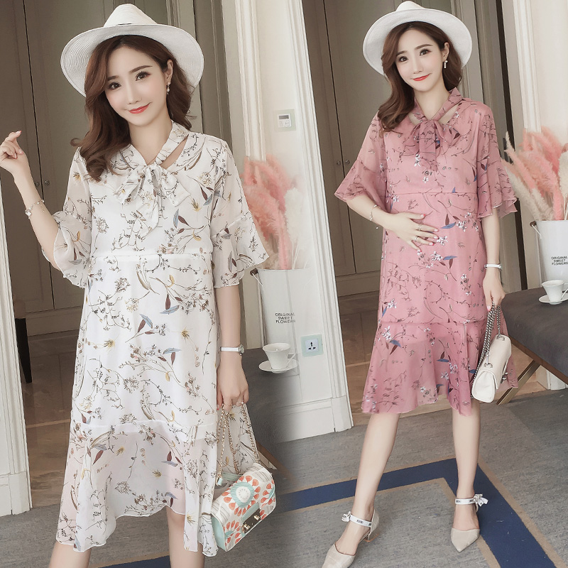

6878# Nursing Maternity Clothing Loose Stylish Chiffon Dress for Pregnant Women Pregnancy Nursing Dress, Pink