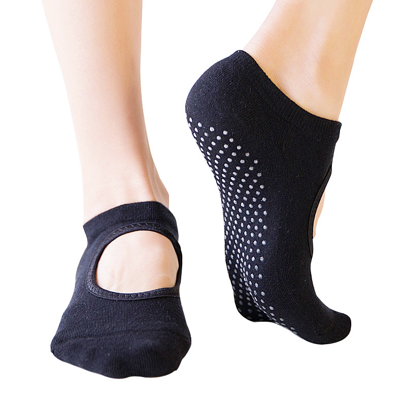 

New High Quality Women Cotton Backless Yoga Socks Women Non-slip Breathable Ladies Sport Yoga Ballet Dance Sock Slippers, Style 2