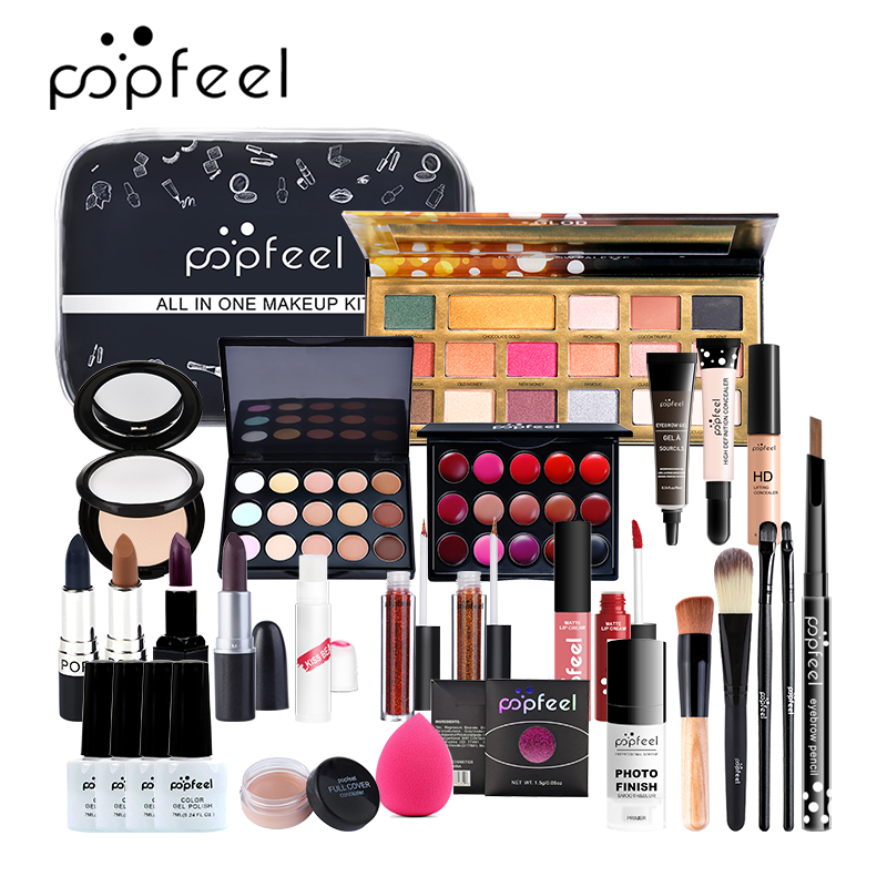 POPFEEL Make up Set cosmetics kit(eyeshadow lipstick,eyebrow,BB cream,face powder,concealer,polish nail) 30 pcs in 1 set-image-563575664