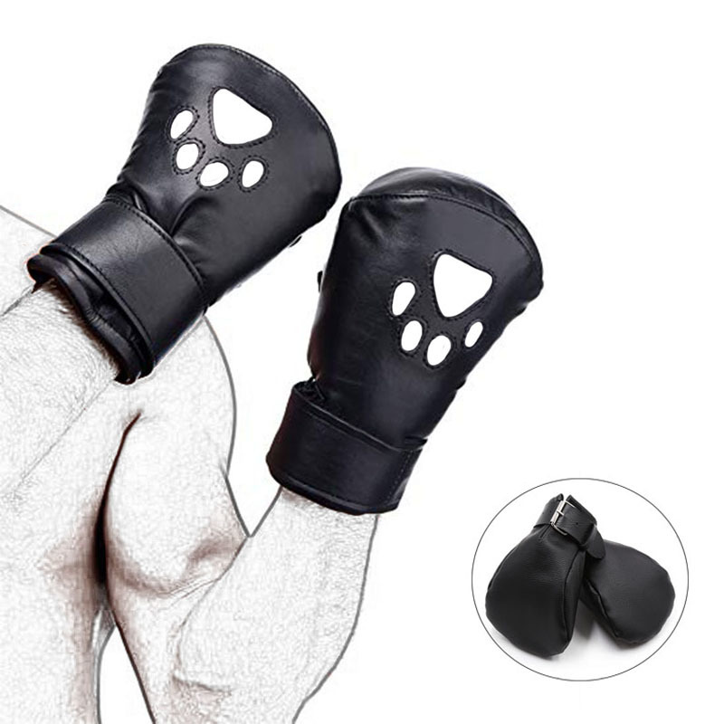 Bondage Fist Mitts Gloves Real Black Red or White Leather Padded Lined