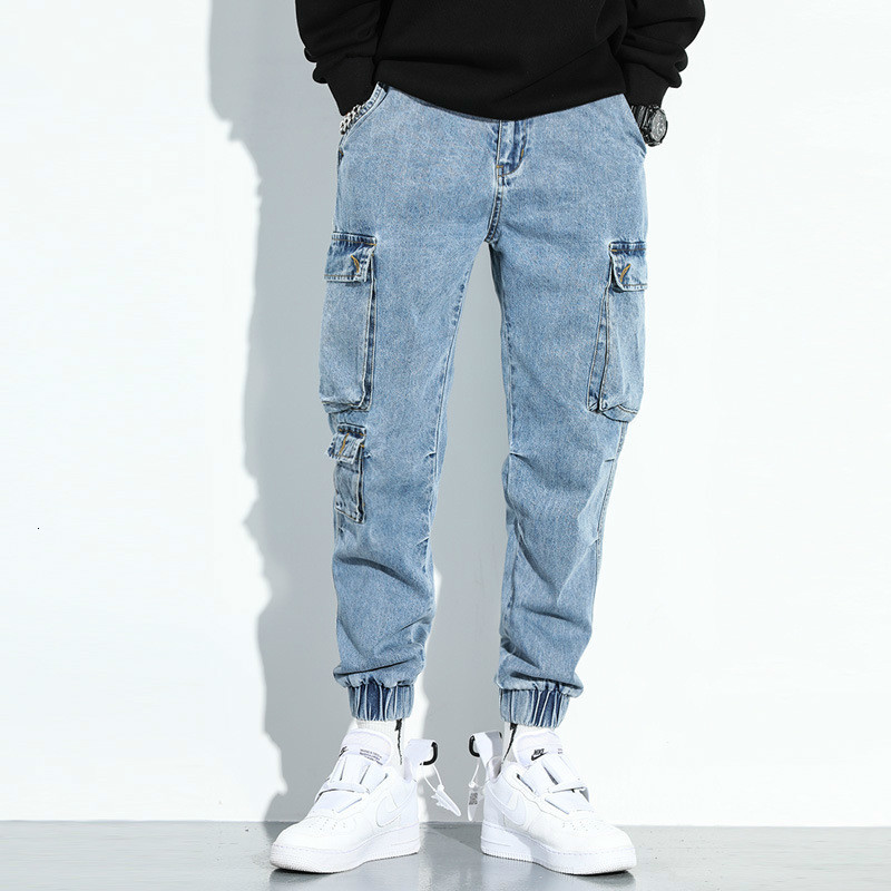 

EWQ / men' jeans 2020 autumn new Tide Jeans for Male Loose Haren Pants many Pocket Hip Hop All-match blue denim trousers 9Y0090