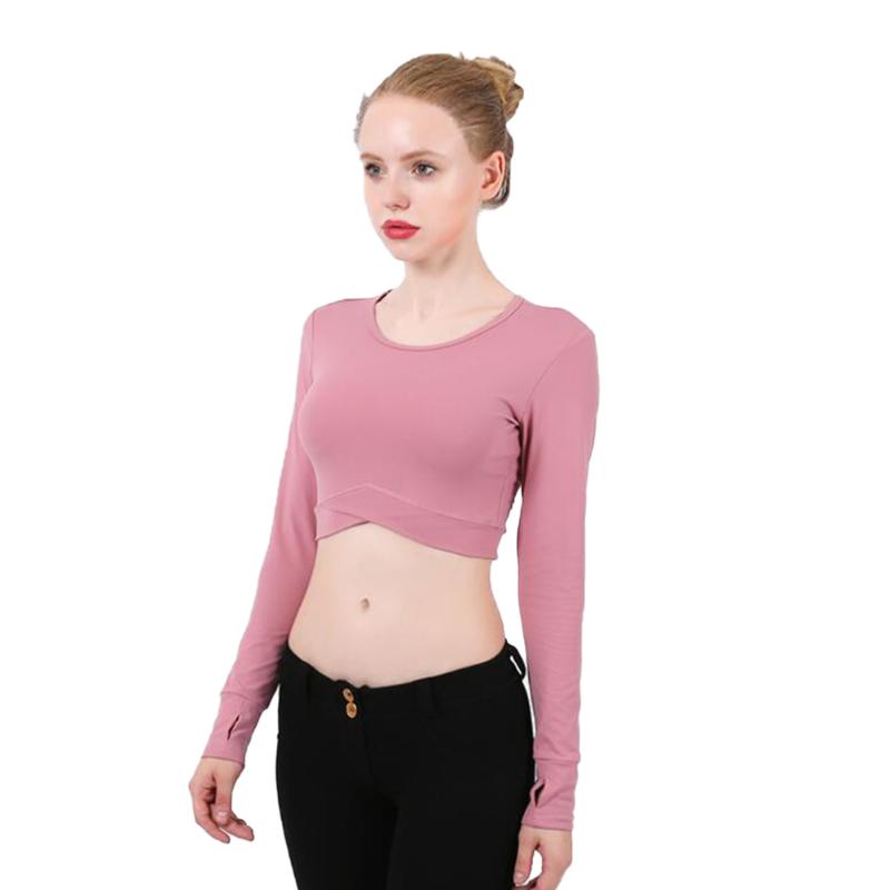 

Women' Long Sleeve Sports Tight Top Sexy Yoga Activewear Midriff-baring Tops Running Clothes, Pink