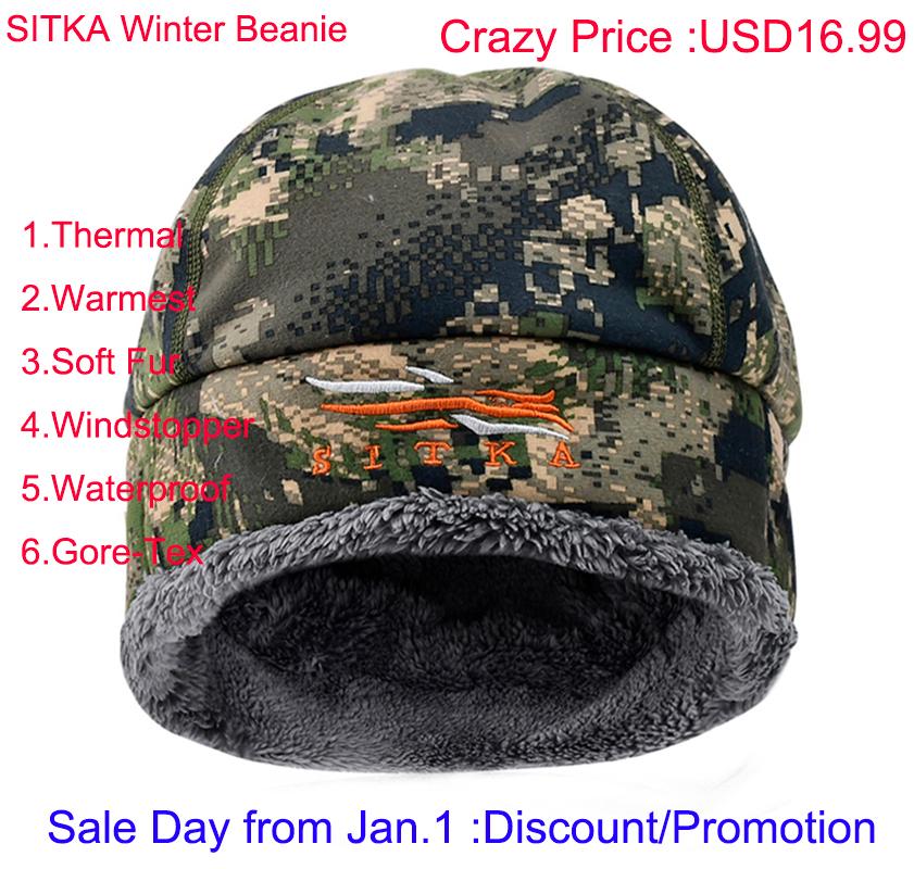 

Discount 2020 Winter Men Sitka Hunting Beanie Camouflage Windstopper Soft Fur Warmest Sitka Hat Man Hunting Cap  Fit All, Huanglv camo