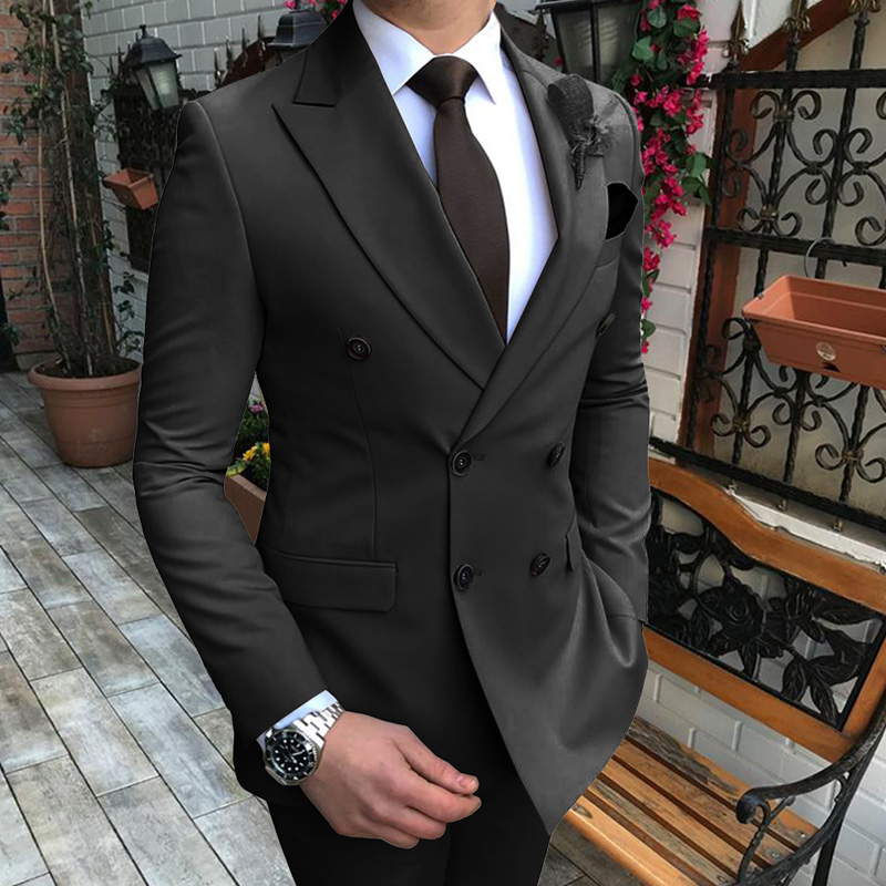 

New Mens Suit 2 piece Slim Fit Jacket Casual Groom Wear Double-breasted Prom Tuxedos Casual Business Jacket+Pants for Wedding, Beige