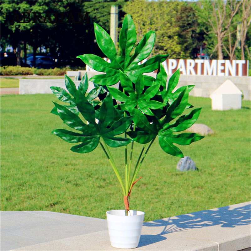 

80cm 7fork Large Artificial Tropical Tree Fake Plastic Plant Branch Big Green Palm Tree Monstera Foliage for Autumn Home Decor, 7fork 77cm