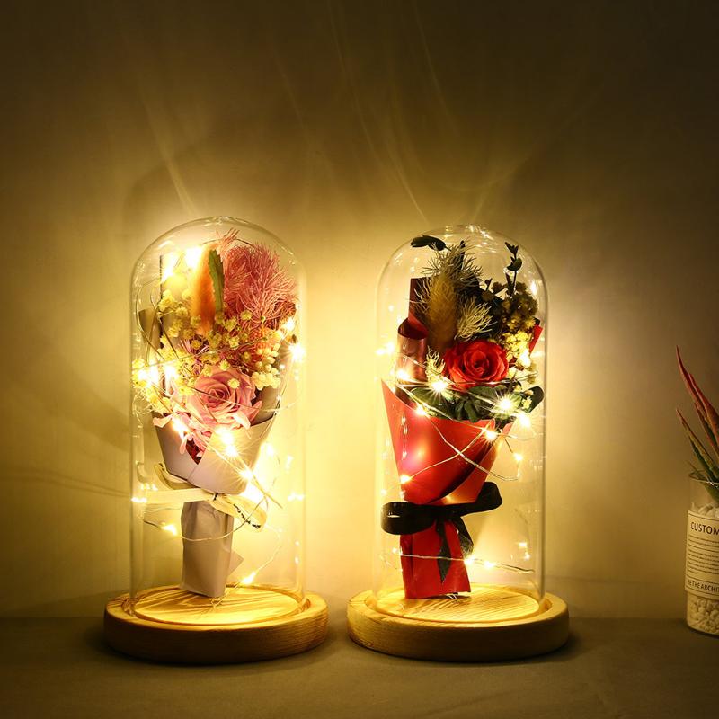 

Novelty 20LED Night Lights Rose Flower in Glass Dome Decor Copper Wire Lamp For Valentine's Day Mother's Or Christmas Day Gift, 15