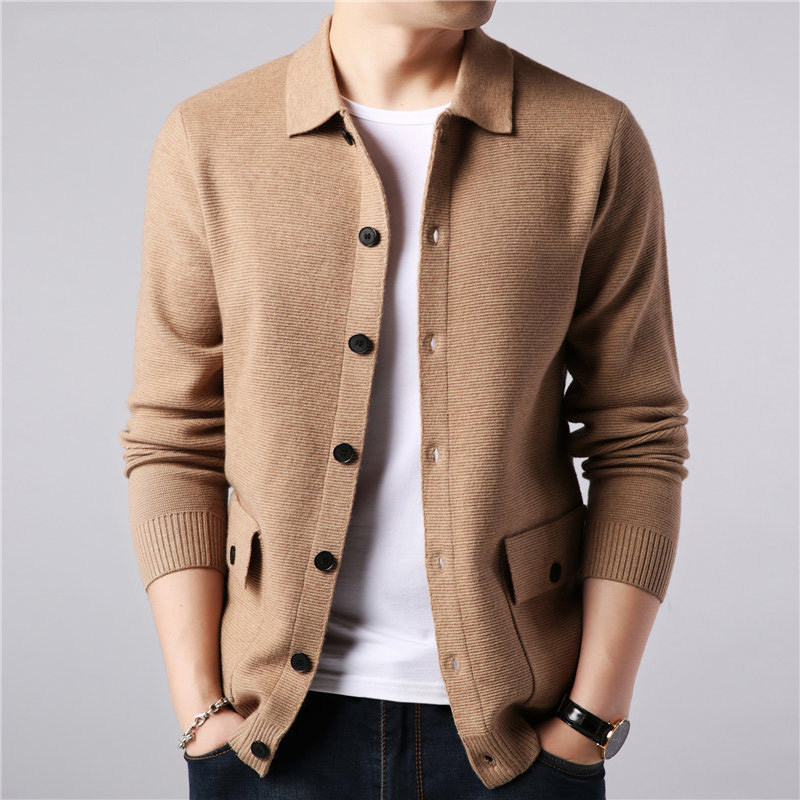 

Sweater Men Autumn Winter Warm Cashmere Woolen Cardigan Streetwear Fashion Single Breasted Sweater Coat Men Men' With Pocket, Black