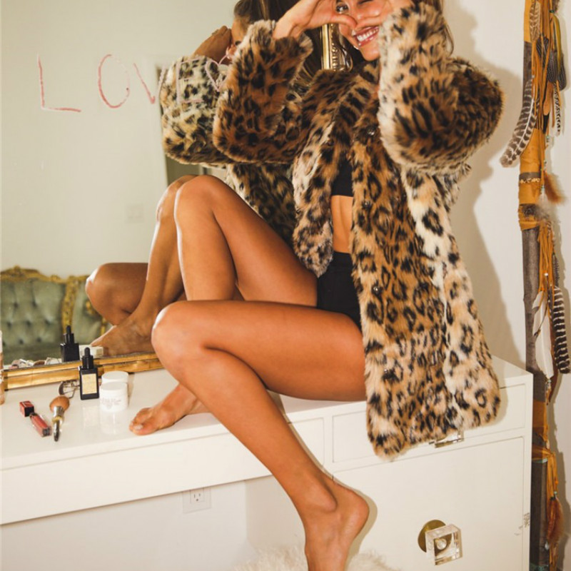 

Brand Women Leopard Faux Fur Winter Coat Plus Size Furry Jacket Street Sexy Fashion Cardigan Fur Coats Rapa Thick Warm Clothing, Leopard print