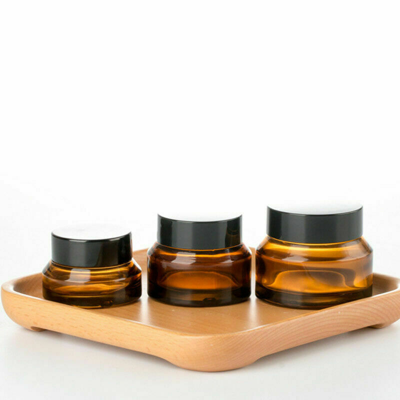 

15g-50g empty fillable amber glass bottle cream lotion eye shadow nail makeup storage sample container canister travel