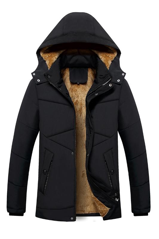 

iSurvivor Winter 2020 new men's mid-length plus velvet thickened middle-aged and elderly warm cotton coat large size cotton coat, Black