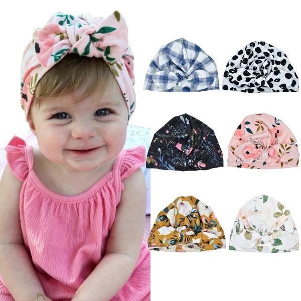 

New Kids Hats Newborn Baby Turban Headwraps Soft Comfy Knot Beanie Cap Cute Hat Bow Print Soft