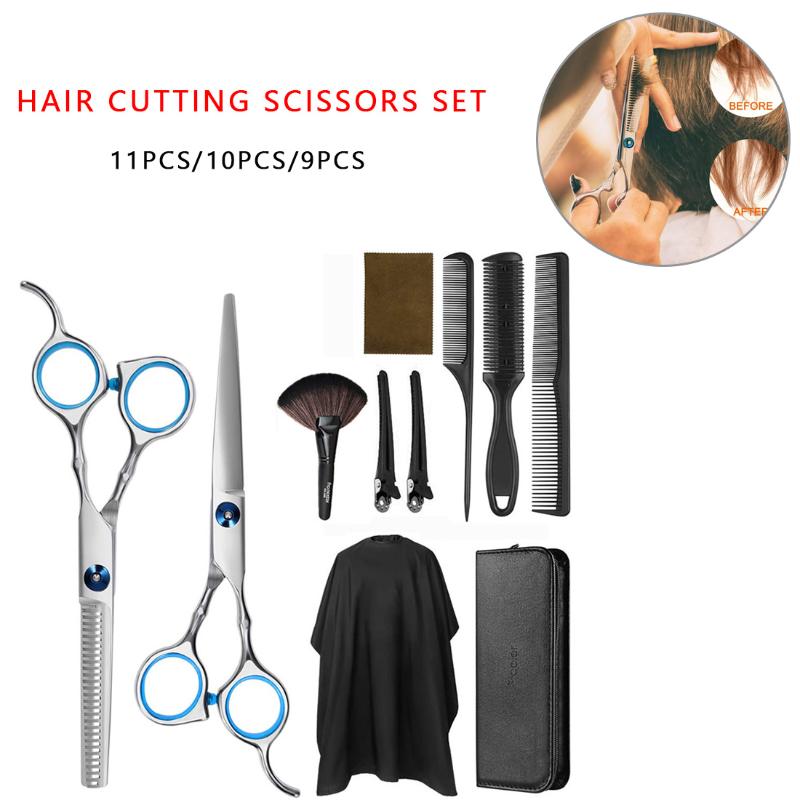 

Professional Hairdressing Scissors Kit 11pcs/10pcs/9pcs Hair Cutting Scissors Hair Tail Comb Cape Cutter Comb