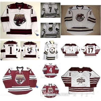 

1 Brayden Holtby Mens Womens Kids AHL Hershey Bears 17 Bourque 100% Embroidery Custom Any Name Any No. Ice Hockey Jerseys Goalit Cut, Black