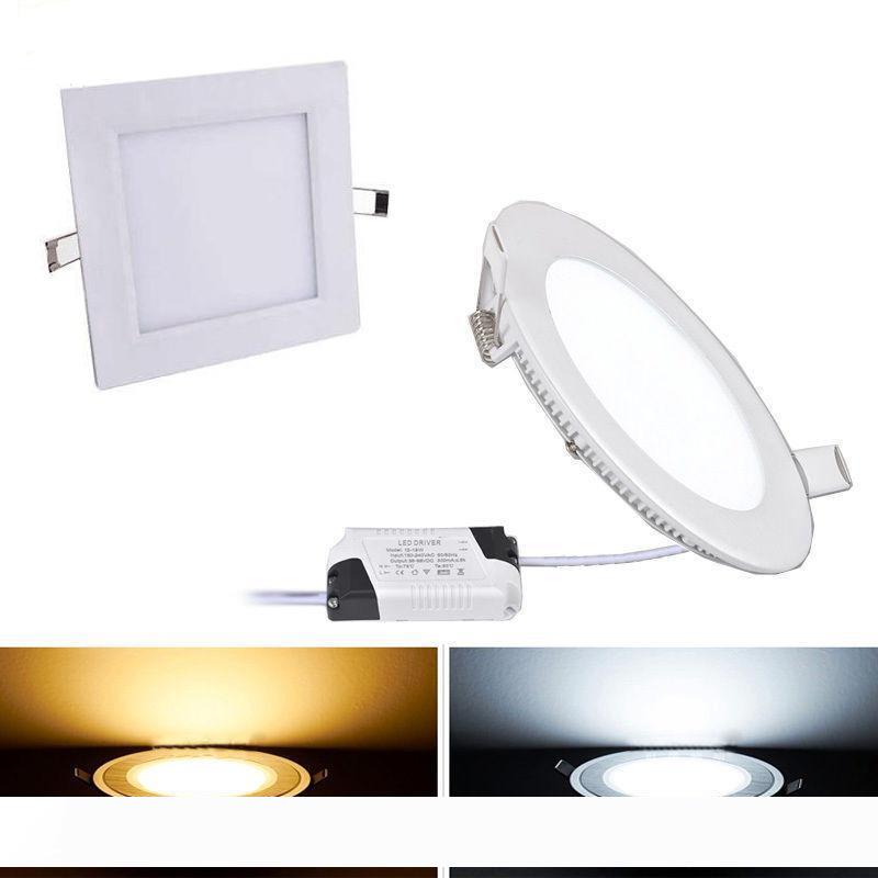 

led lights Dimmable LED Panel Downlight 6W 12W 18W Round glass ceiling recessed lights SMD 5730 Warm Cold White led Light AC85-265V