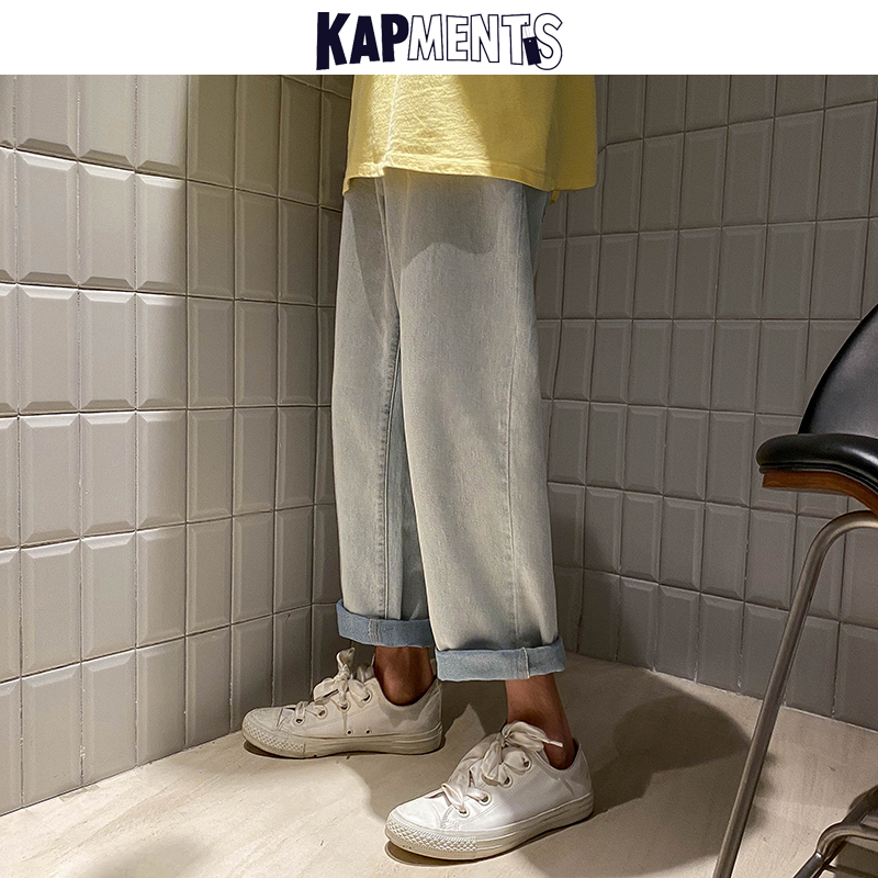 

KAPMENTS Japanese Streetwear Jeans Pants For Men 2020 Vintage Mens Harajuku Baggy Jeans Male Korean Fashion Wide Leg Denim Pants, Dark blue