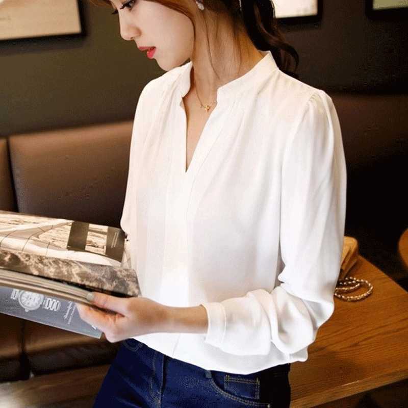 

Spring Summer Blouse Women Long Sleeve Shirts Fashion Leisure Chiffon Shirt Office Ladies Pink White Green Tops